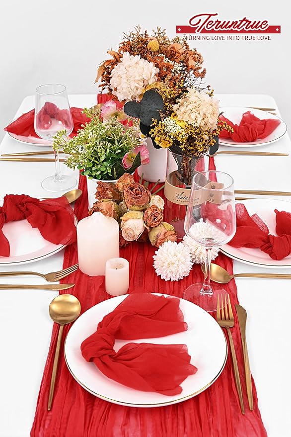 100 Pieces Cloth Napkins Red Dinner Cheesecloth Napkins for Wedding,Wrinkled Cloth Napkins Bulk for Home Party Rustic Table Decoration, 17 x 17 Inch - Image 6