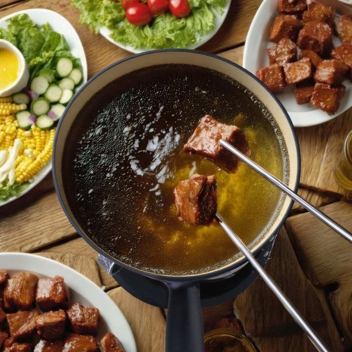 Artestia Cast Iron Fondue Pot Set – Swiss Traditional 2L Cheese & Chocolate Fondue Pot for 4-6 People – Ideal for Melting Cheese, Chocolates, Caramel, & More (Black)