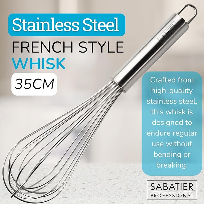Professional Stainless Steel French Hand Whisk - Heavy Duty, Dishwasher Safe, Durable Balloon Whisk for Baking, Frothing, & Mixing - Easy to Clean, Great for Chefs & Home Cooks, Stainless Steel, 35cm - Image 2