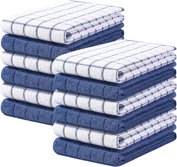 Homaxy Large Premium Cotton Kitchen Towels 16"x 28", 12 Pack, Navy Blue | Natural Ring Spun 390 GSM Dish Towels, Super Absorbent Terry Kitchen Hand Towels, Soft Tea Towels with Hanging Loop by Homaxy