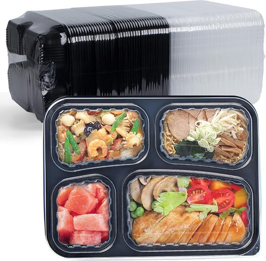 To Go Containers 40 Pack 34oz - Shrink-Wrapped Ready to Use | 4-Compartment Leak-Resistant No Pre-Wash | BPA Free Shatterproof Flexible PP | Microwave Safe, Catering & Leftover Storage by wonderfulmealprep