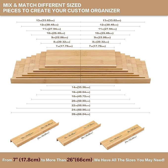 Bamboo Spice Rack Drawer Organizer - 8 Piece Set - 8" or 16" Wide - Image 5