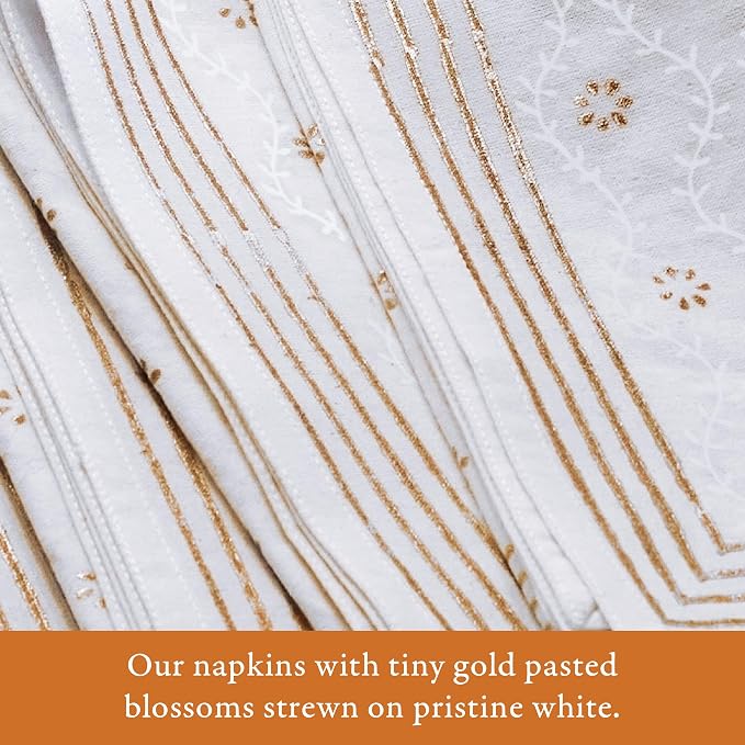 100% White Cotton Dinner Napkins, Set of 6, Hand Printed Vanilla Glace Design, Fair Trade, Washable Cloth Napkins for Parties & Cocktails 20x20 in - Image 5