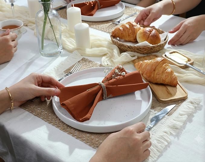 Ruvanti Cloth Napkins Set of 12, 18x18 Inch, Soft & Absorbent Cotton Enrich Dinner Napkins for Hotel, Wedding Parties, Napkins Everyday - Rust - Image 2