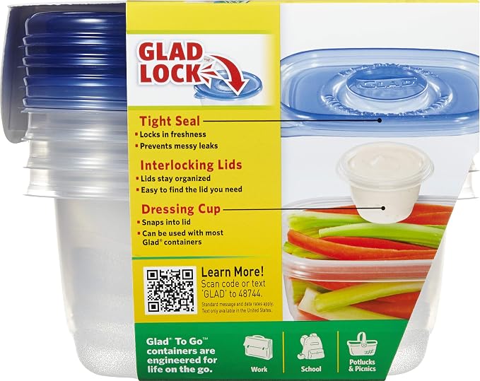 Glad GladWare To-Go Medium Rectangle Snack Containers, 24 Oz, 4 Count, 6-Pk | BPA-free plastic, tight seal, microwave and dishwasher safe, meal prep and lunches - Image 6