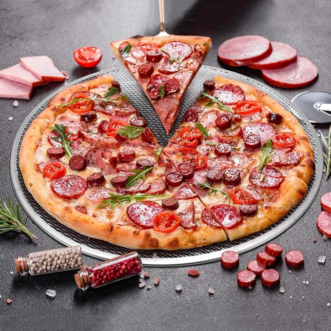 Nuogo 5 Pcs 14 Inch Pizza Pan with Holes Aluminum Mesh pizza Screen Seamless Round Tray for Oven Nonstick Baking Sheet for Kitchen Bakery Restaurant BBQ Party Cookware Supplies - Image 5