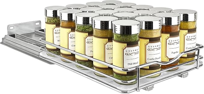 LYNK PROFESSIONAL® Pull Out Spice Organization for Cabinets - 8-3/8 inch Wide – Spice Rack for Inside Cabinets, Slide Out Spice Rack Organizer for cabinet – Pull Out Spice Rack, Sliding 1 Tier Chrome - Image 9