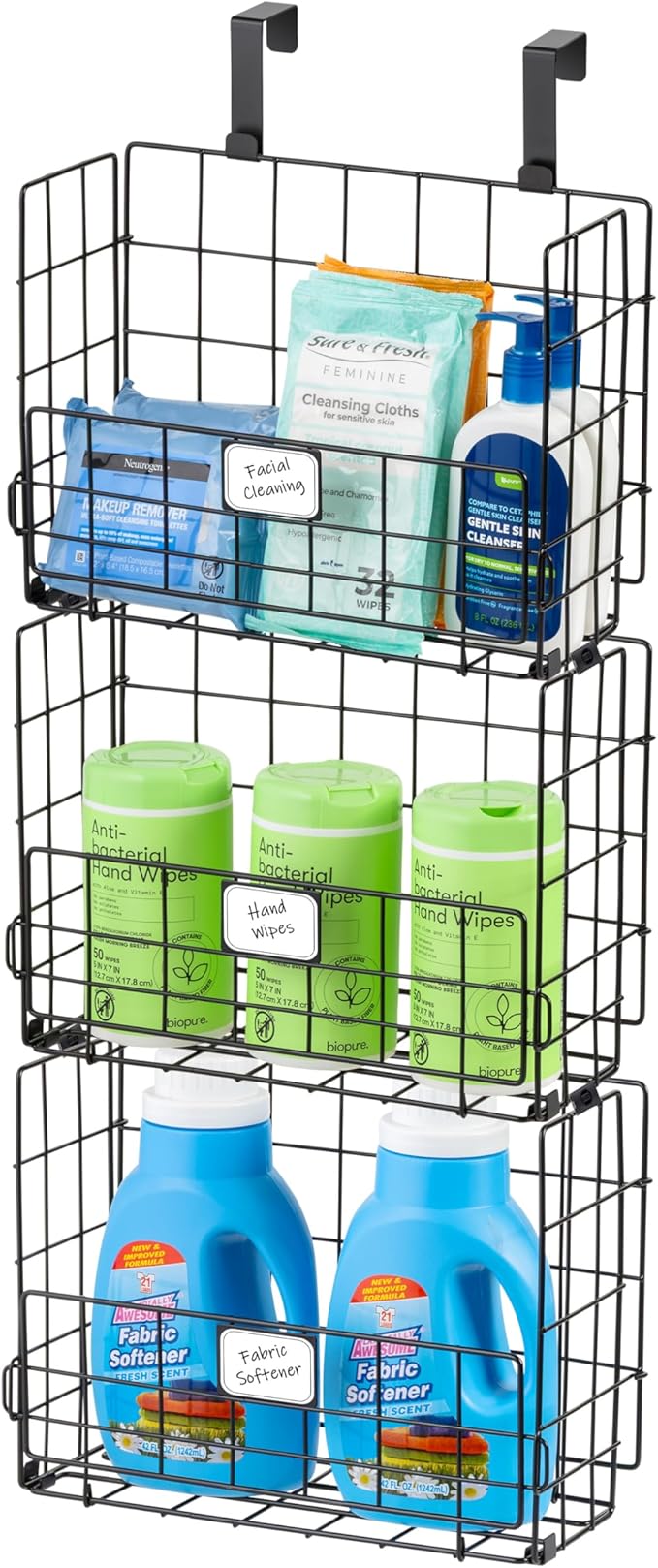 IRIS USA Over The Door Organizer, 3 Pack, Hanging or Wall Mount Wire Basket | Spice Rack Bathroom Cabinet Closet Laundry Pantry Door Organizer, Wall Baskets, Durable Easy Assembly by IRISUSA