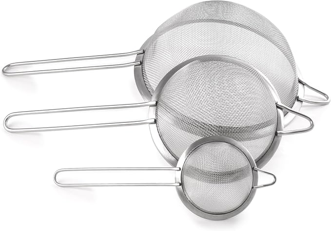 Berghoff 3Pc Essentials Stainless Steel Fine Mesh Kitchen Strainer Set | Wire Metal Food Sifter With Long, Ergonomically Designed Handle, Dishwasher Safe, For Pasta, Tea, Flour, Sauce & Liquid - Image 5
