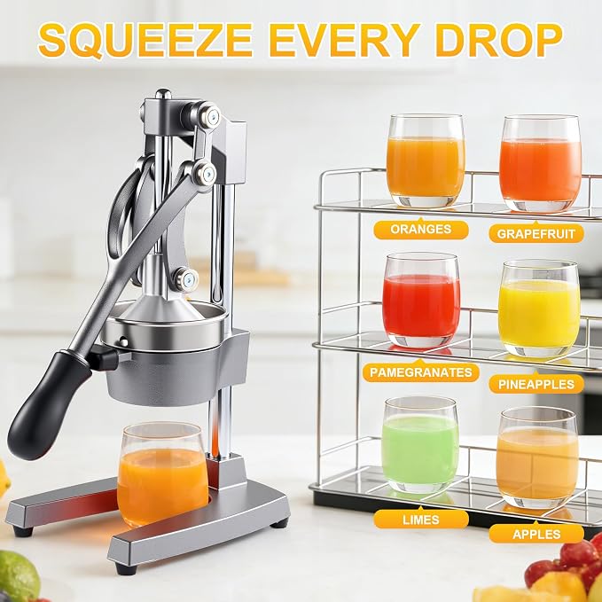 Cast Iron Juicer,Commercial Hand Press Squeezer,Heavy Duty Countertop Citrus for Fresh Orange Lemon Juice with Stainless Steel Cup - Image 6