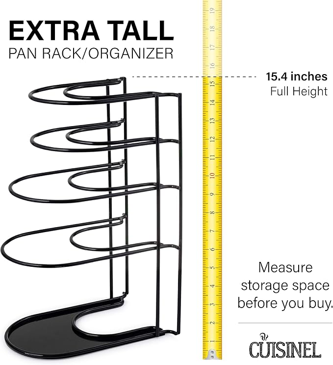 Cuisinel Pan Organizer for Cast Iron, Extra Large 5-Tier Rack, Black 15.4" - Image 6
