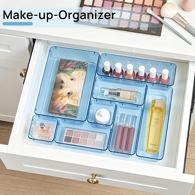 Vtopmart 25 Pack Plastic Drawer Organizers with Non-slip Rubber Pads | 4-Size Versatile Makeup Organizer, Storage Containers Small Bins for Makeup, Jewelries, Bedroom, Kitchen Utensils and Office - Image 4