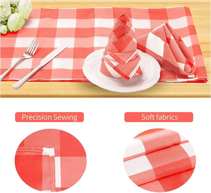 Buffalo Plaid Table Napkins Set of 12 Checkered Cloth Napkins 17x17 inch Washable Dinner Gingham Pattern Napkins Soft Napkins for Wedding Party Dining Banquet(Red and White) - Image 3