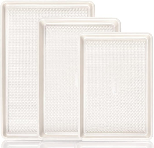 3 Pack Nonstick Ceramic Baking Sheet Pan Set for Oven, Non-Toxic Half/Quarter/Jelly Roll Pans with Diamond Texture, 0.8mm Aluminized Steel Cookie Trays for Cooking, Cream by HONGBAKE