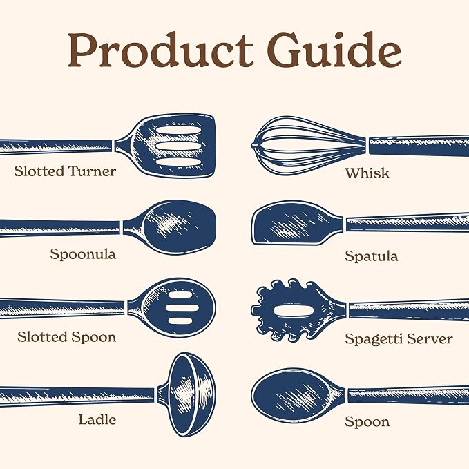 Country Kitchen Non Stick Silicone Utensil Set with Rounded Wood Handles for Cooking and Baking, 8 Piece Set, Navy - Image 3