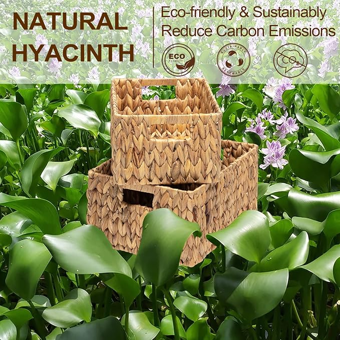 FairyHaus Wicker Baskets 15x11x7 & 13.4x9.5x6.5, 2 Pack Handmade Big Wicker Storage Basket with Handles, Natural Water Hyacinth Wicker Baskets for Storage Shelves Organizing, Rectangle Wicker Basket - Image 5