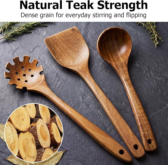 Wooden Spoons for Cooking, 3-Piece Acacia Wood Kitchen Utensil Set, Nonstick Safe Wooden Spoons, Smooth Heat-Friendly Cooking Utensils for Everyday Meals(A03) - Image 2