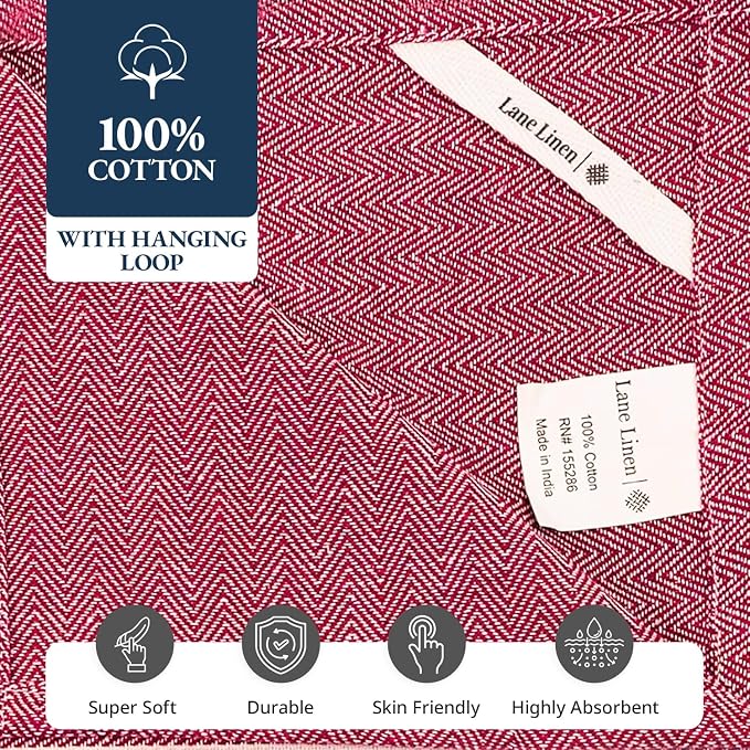 LANE LINEN Kitchen Towels Set - 100% Pure Cotton Dish Towels for Kitchen, Super Absorbent Kitchen Hand Towel, Tea Towels, Soft & Durable Dish Cloths, Pack of 12 – 14”x25”, Red - Image 8
