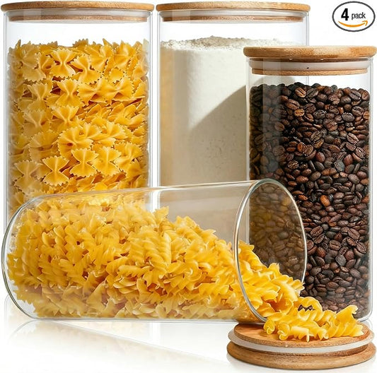 HomArtist Large Glass Flour and Sugar Containers 180oz x2 & 93oz x2 [Set of 4], Glass Food Storage Containers with Bamboo Lids, Glass Jar with Airtight Lid for Spaghetti Pasta,Rice,Cereal,Coffee, Oat by HomArtist