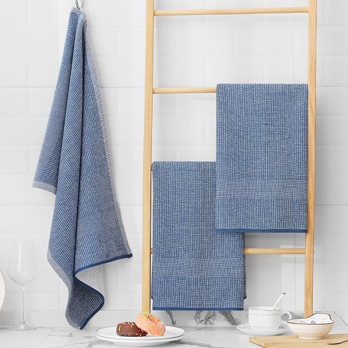 Homaxy 380 GSM Cotton Premium Kitchen Towels 12 Pack, 18"x 28", Mix | Flat and Terry Dish Towels, Highly Absorbent Tea Towel Set with Hanging Loop, Soft Kitchen Hand Towels, Navy/Red/Green - Image 6