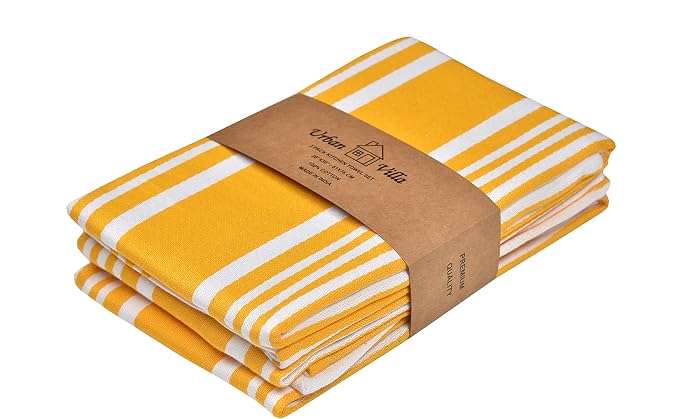 Urban Villa Kitchen Towels Cotton Dish Towels 20”x30” (Set of 3) Yellow Wht by CottonTrends