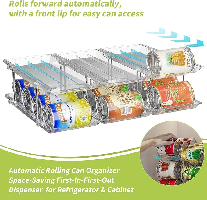Can Organizer for Pantry, Stackable Food Pantry Storage Rack, 3 Tier | Automatic Rolling, Modular Storage, Clear Acrylic, Holds 36 Cans for Pantry, Cabinet & Fridge, Space Saving, Easy to Refill - Image 2
