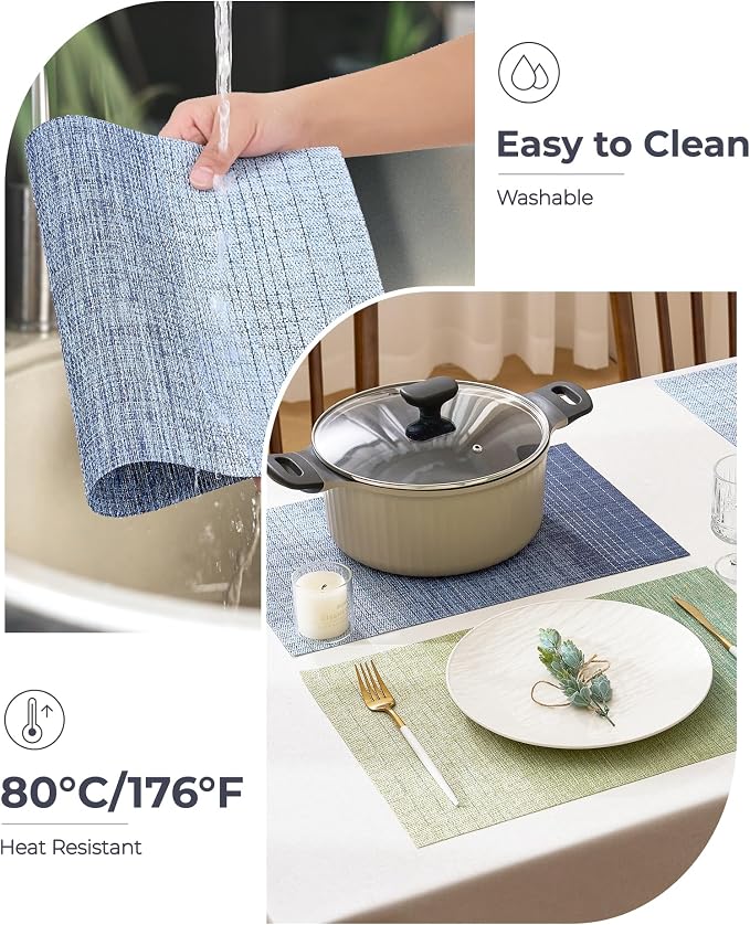 Leetaltree Gradient Blue Woven Placemats Set of 8 - Heat Resistant Non-Slip Place mats for Dining Table, Washable Durable PVC Vinyl Woven Table Mats(Gradient Blue, 8) - Image 5