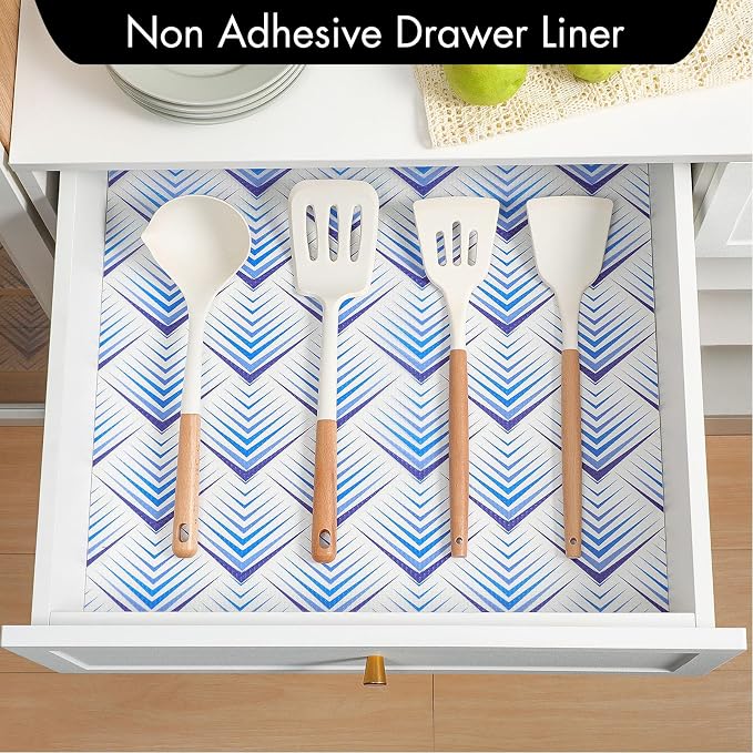 Cooyes Shelf Liner for Kitchen Cabinets – Non-Adhesive Waterproof Drawer Liner – Durable EVA Material Easy-to-Cut Shelf Paper for Refrigerator, Cupboard, Dresser with Modern Pattern - Image 2