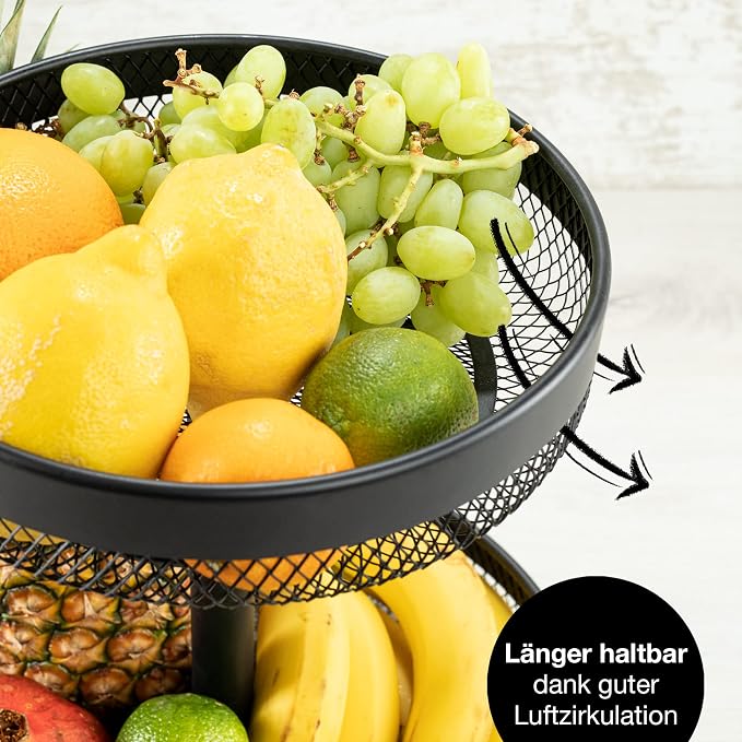 Tiered Black Metal Fruit Basket - Large Modern Fruit Bowl for Kitchen Counter - Multi-Tier Etagere for Fruit, Vegetables, Bread - Space-Saving Storage Tray 30.5/25 x 30cm - Image 7