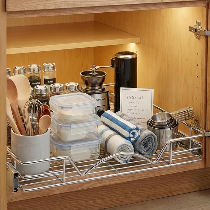 HOLDN’ STORAGE Pull Out Cabinet Organizer, 22”W x 21”D Cabinet Drawer | Heavy-Duty Caddy, Lifetime Limited Warranty, Steel Metal Cabinet Drawers, Chrome, Requires At Least 23-1/4” Cabinet Opening - Image 7