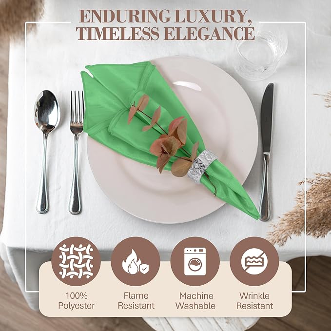 17x17-Inch Shantung Satin Cloth Napkins, Kelly, Set of 120 - Image 2