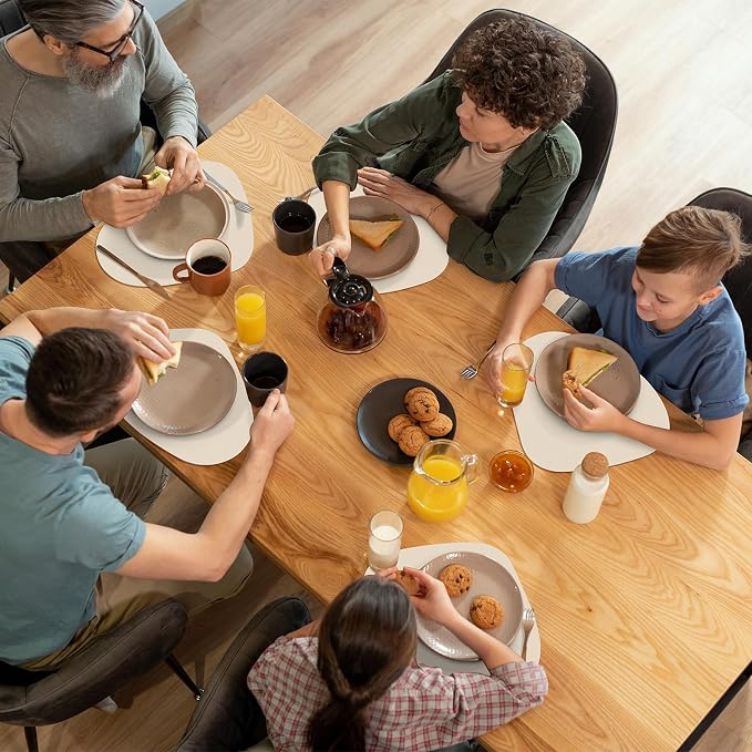 Faux Leather Placemats Set of 6, Wipeable & Washable Table Mats | Waterproof, Heat-Resistant & Easy to Clean Round Place Mats for Dining & Kitchen, 17''x13'', Beige - Image 7