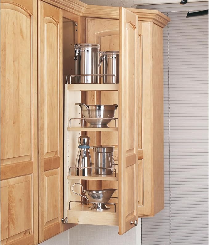 Rev-A-Shelf 8" Pullout Storage Organizer for Wall Kitchen Cabinets, Sliding Adjustable Shelves for Spice Rack or Cans, Wood and Chrome, 448-WC-8C - Image 7