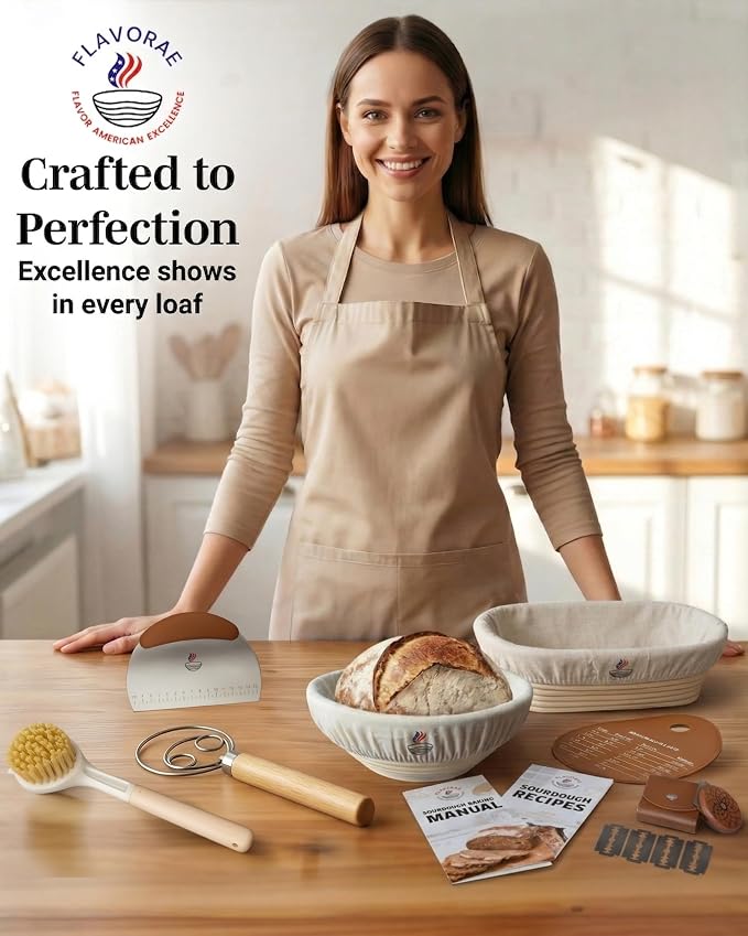 Banneton Bread Proofing Basket with Liners - Natural Rattan Dough Riser & Sourdough Starter Kit, Artisan Bread Loaves, Homemade Bread Making - 9” Round & 10" Oval Basket - 2 Pack - Image 7