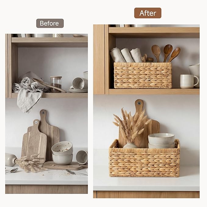 StorageWorks Wicker Storage Baskets for Shelves, Hyacinth Baskets, 2-Pack | Wicker Baskets for Organizing, Decorative Organizers with Handles, Wicker Baskets for Storage, Woven Baskets for Storage - Image 6