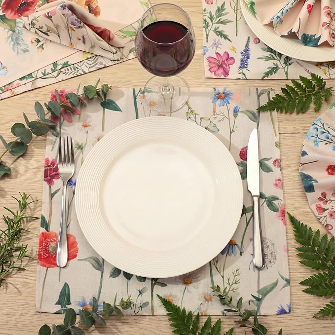 Funnymoom 24 Pcs Butterfly and Wildflowers Floral Napkins Cloth Spring Cloth Napkins Reusable Plants French Retro Toile Dinner Soft Absorbent for Summer Holiday Party - Image 2
