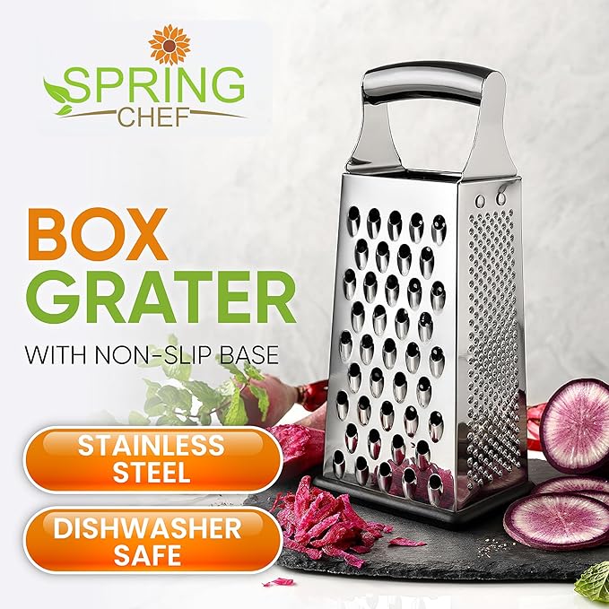 Spring Chef Magnetic Measuring Cups & Spoons Set of 15 with Leveler, Black & Stainless Steel Large Box Grater with Handle - 2 Product Bundle - Image 6