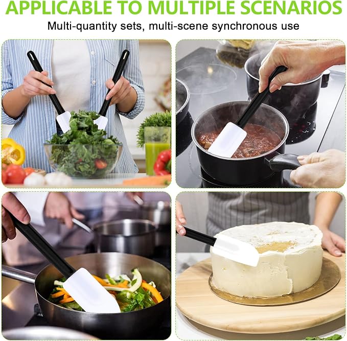 9 Pcs Silicone Rubber Spatula, Commercial Spatula 500 Fahrenheit Heat Resistant, Non Stick Heavy Duty Scraper for Kitchen Cook Mix Fry Spread Bake, Dishwasher Safe (Black and White,10 Inch) - Image 5
