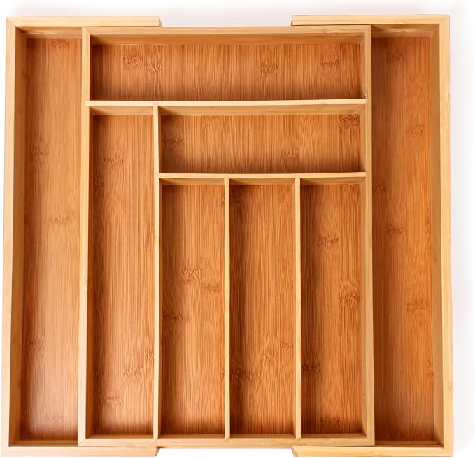 BergHOFF Bamboo 8-Slot Expandable Flatware Organizer, Expand between 12.75" to 18.5 | Durable Wood Drawer Divider For Flatware Storage, Adjustable Kitchen Silverware & Cutlery Tray, Fits 12.75" To 18.5" Drawers - Image 2