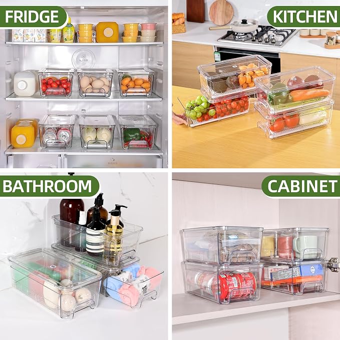Large Fridge Organizer Drawers, 4 Pack Clear Pull-Out Refrigerator Organizer Bins, Stackable Fruit and Vegetable Storage Containers for Kitchen, Refrigerator, Pantry - Image 7