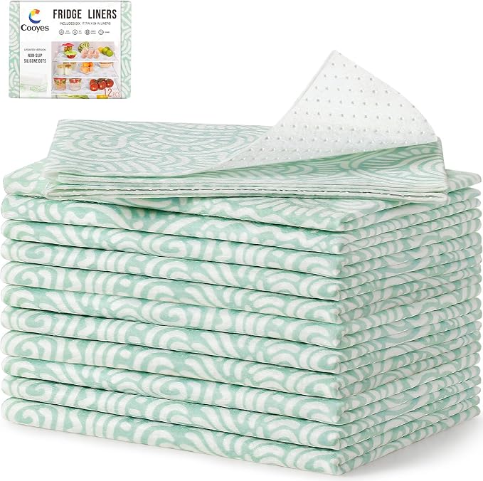 Cooyes 12 Pack Refrigerator Shelf Liners for French Door Fridge, 17.7" × 36" Extra Large, Non-Slip Fridge Mats Machine Washable, Refrigerator Drawer Liner for Glass Shelves Kitchen Cabinet by Cooyes