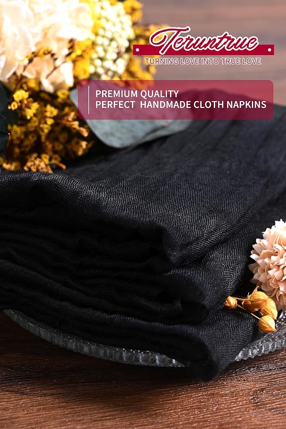 100 Pieces Cloth Napkins Black Dinner Cheesecloth Napkins for Wedding,Wrinkled Cloth Napkins Bulk for Home Party Rustic Table Decoration, 17 x 17 Inch - Image 7