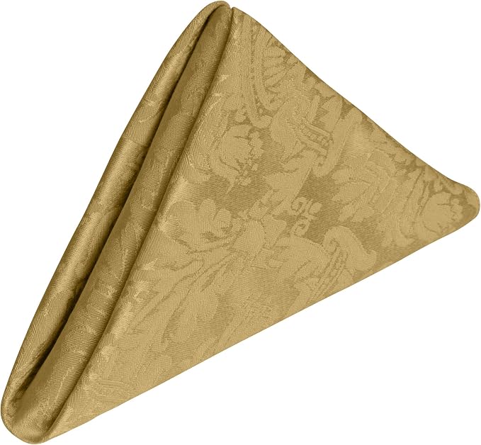 20 x 20-Inch Square Damask Cloth Napkins, Gold, Set of 24 | Bulk Case of 2 Dozen, Saxony, Dinner Napkins, 50% Cotton / 50% Polyester Fabric, Woven Damask Pattern, Soft Hand by UltimateTextile