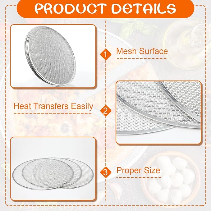 Nuogo 5 Pcs 14 Inch Pizza Pan with Holes Aluminum Mesh pizza Screen Seamless Round Tray for Oven Nonstick Baking Sheet for Kitchen Bakery Restaurant BBQ Party Cookware Supplies - Image 4