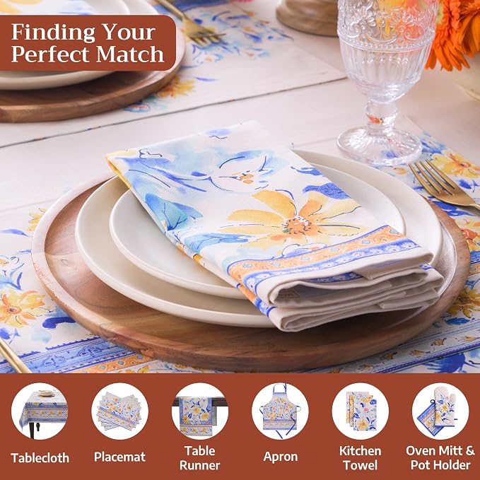 Maison d' Hermine Cloth Napkins Set of 4 Reusable 100% Cotton (20" x 20") | Everyday Square Napkins Cloth Washable Dinner Party Wedding Restaurant Hotel Kitchen Spring Summer - Girassol - Image 4
