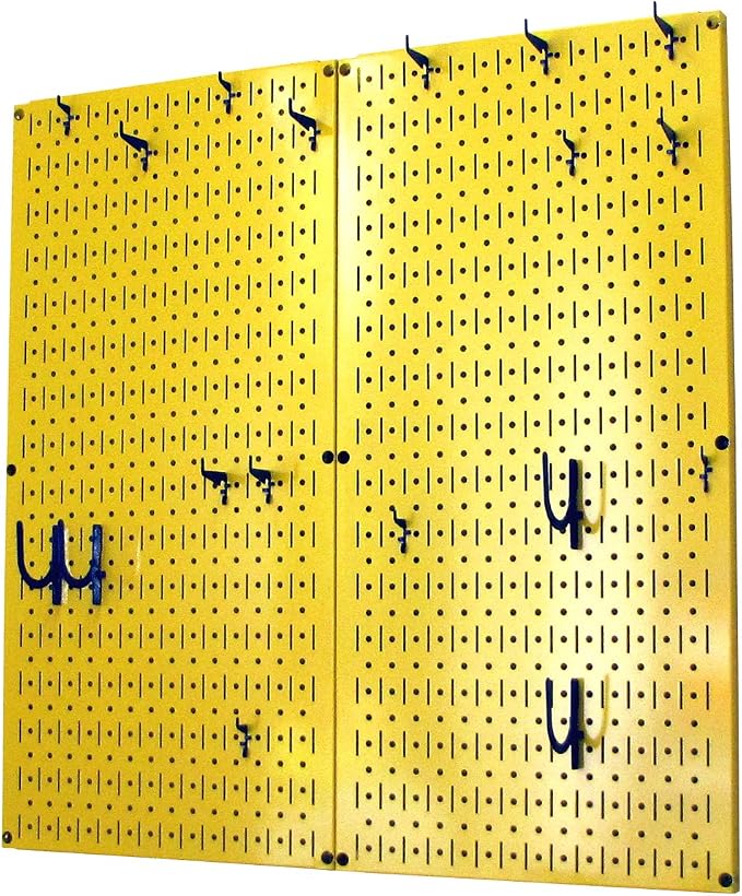 Wall Control Kitchen Pegboard Organizer Pots and Pans Storage Rack Organization Kit with Yellow Pegboard and Blue Accessories - Image 2