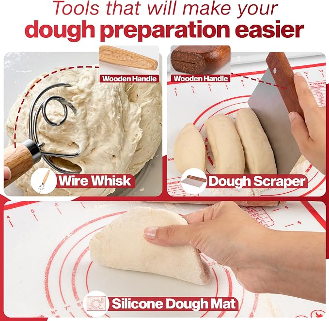 Pizza Dough Proofing Box with Lid - Includes Dough Whisk, Scraper & Mat - Perfect for Bread, Sourdough & Pizza Dough Proofing – Reusable, Stackable, Dough Tray Container - Image 4