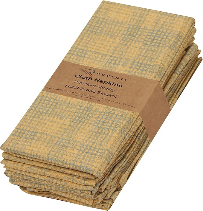 RUVANTI Cloth Napkins Set of 6 Cotton 100%, 18x18 Inches Napkins Cloth Washable, Soft, Absorbent. Cotton Napkins for Parties, Christmas, Thanksgiving, Weddings, Dinner Napkins Cloth - Wet Net by Ruvanti