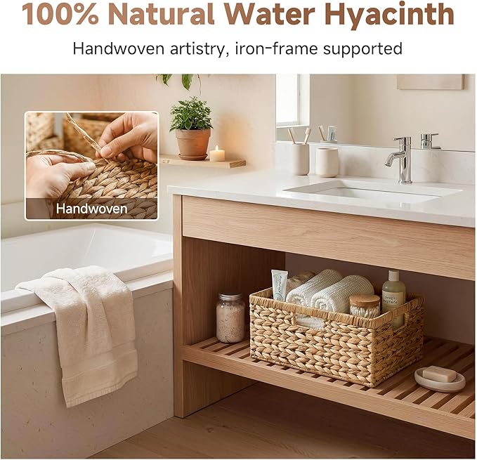 StorageWorks Wicker Baskets for Storage, Wicker Storage Baskets, 1-Pack | Water Hyacinth Wicker Storage Baskets for Shelves, Large Wicker Baskets for Organizing, Woven Basket for Storage,Large Basket - Image 5