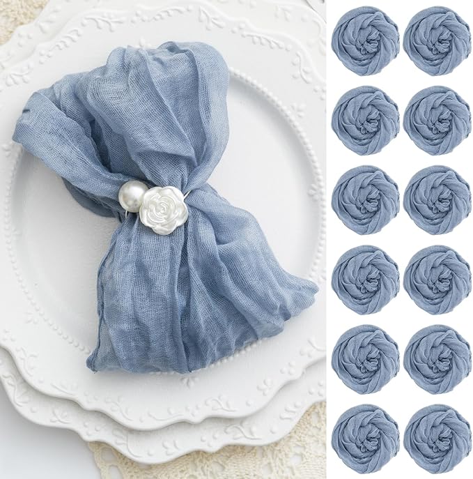 60 Pack Dusty Blue Cheesecloth Napkins Washable 21x21 Inches Dusty Blue Cloth Napkins Set of 60 Bridal Baby Shower Dinner Table Napkins for Wedding Rustic Boho Cotton Gauze Summer Party Table Decor by FoliafeelHome